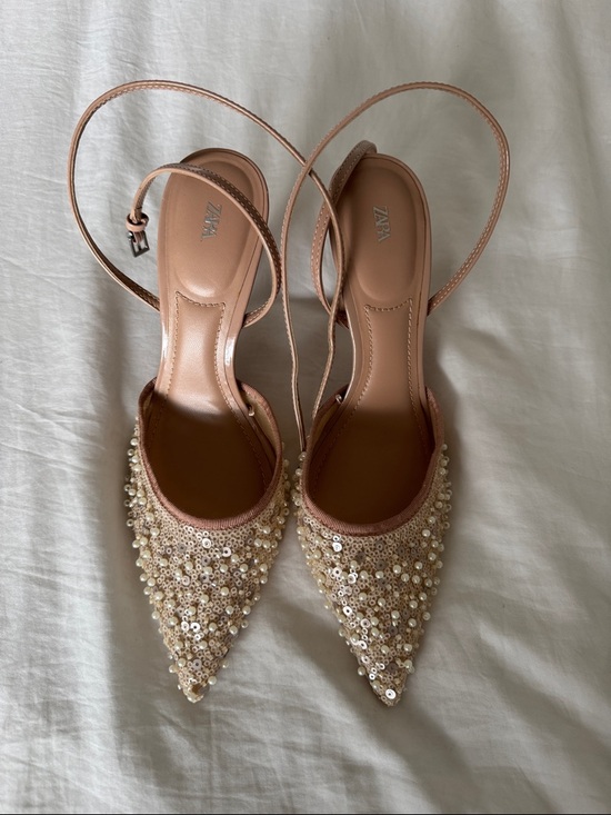 Zara Shoes - Zara Blush Pearl & Sequin Pointed Slingback Flats
